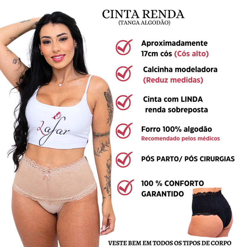 kit 5 calcinha cinta renda cintura alta de algodão - Lafar